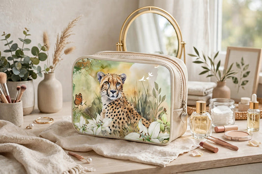 Make Up Bag - Cheetah in Whispering Lilies