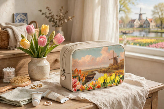 Make Up Bag - Dutch Windmill Serenade in Golden Tulip Fields