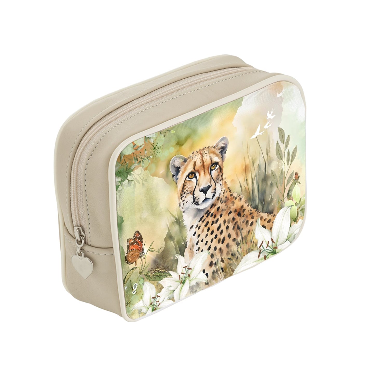 Make Up Bag - Cheetah in Whispering Lilies