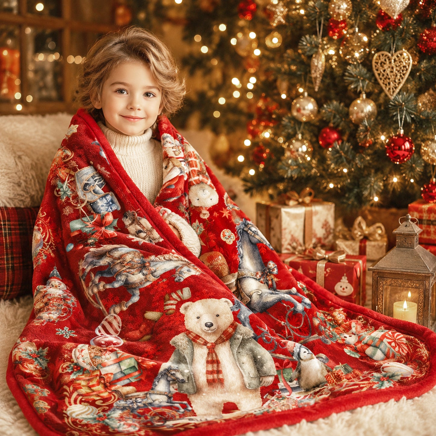 Kids Blanket - Teddy Christmas Carousel