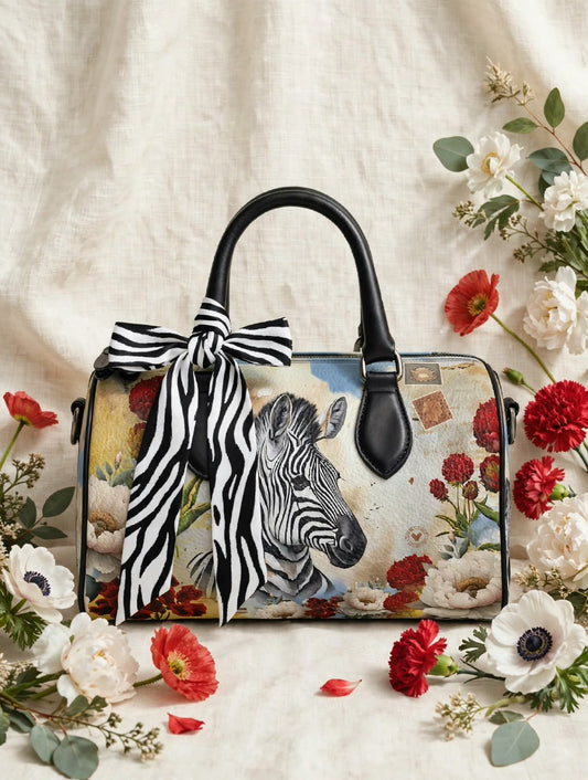 Handbag Scarf - Monochrome Monolith Zebra Silk Twilly