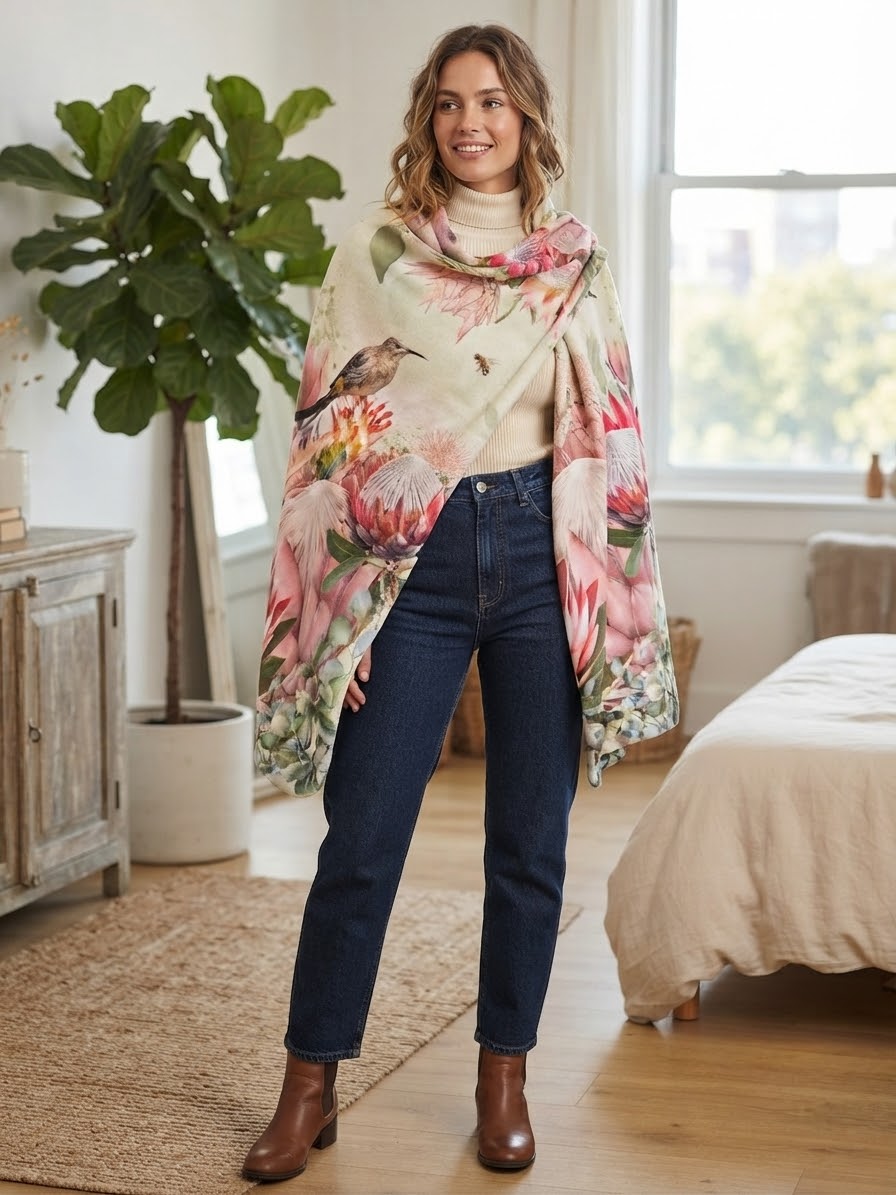 Blanket Scarf - Protea Symphony of Sunbirds