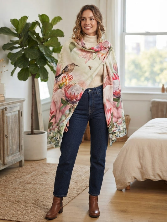 Blanket Scarf - Protea Symphony of Sunbirds
