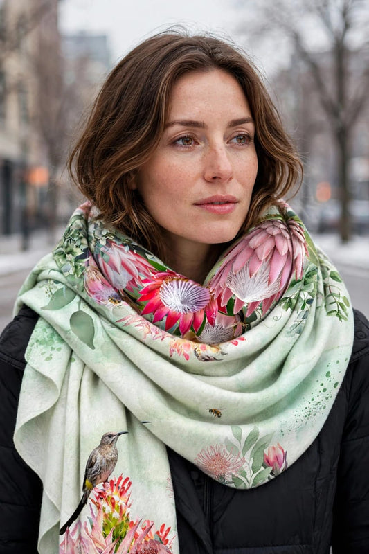 Blanket Scarf - Protea Symphony of Sunbirds