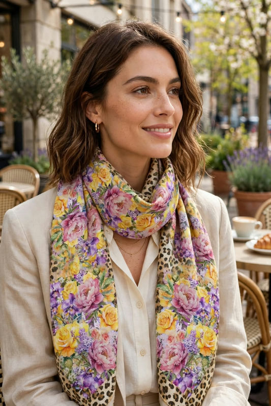 Silk Shawl - Golden Floral Tapestry & Wild Elegance