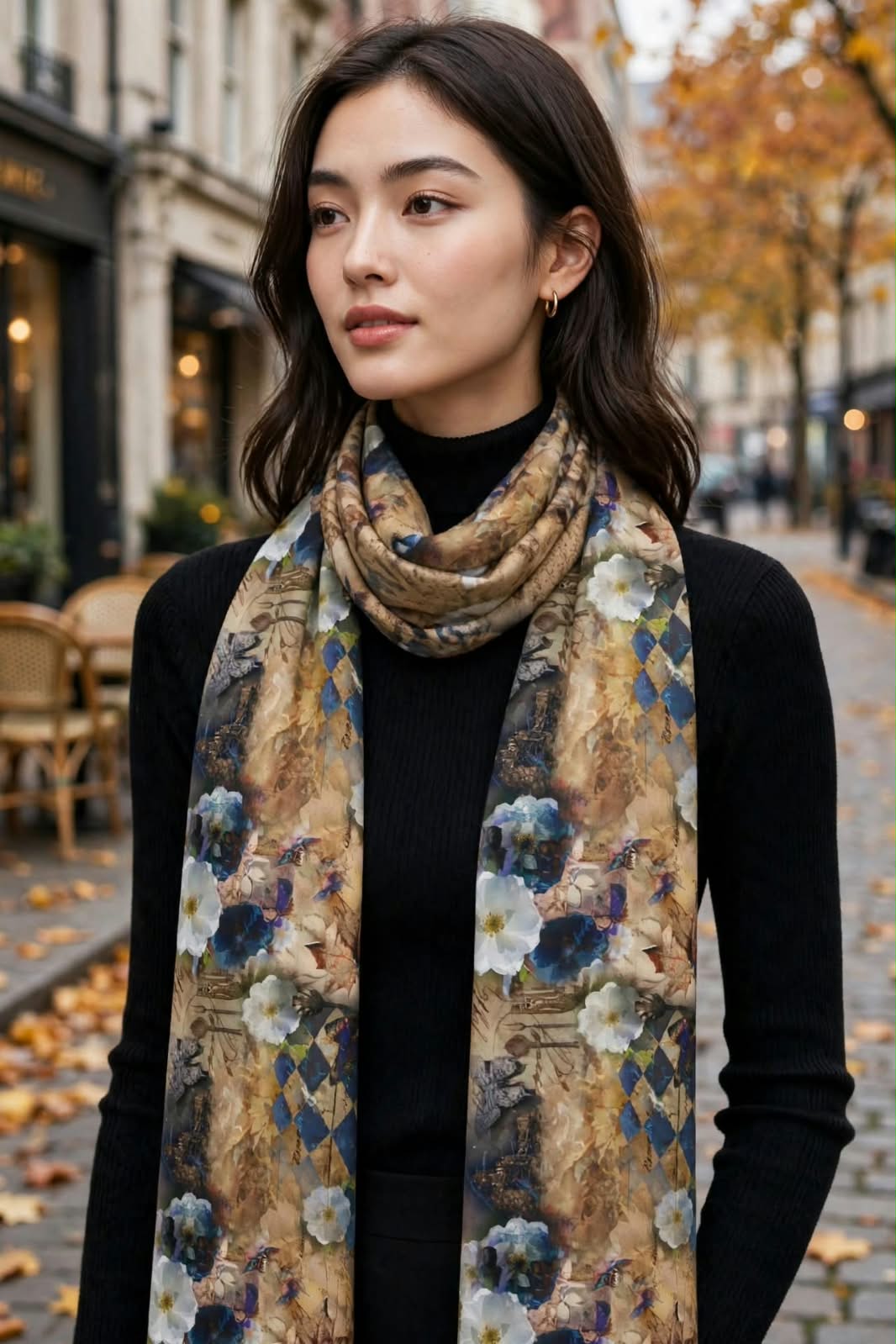 Silk Shawl - Botanical Serenade & Blue Flutter